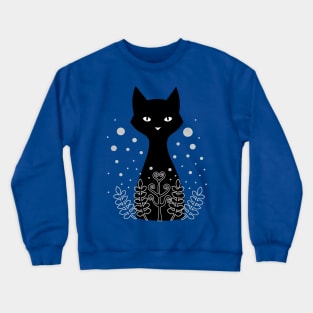 Black cat hiding behind ferns Crewneck Sweatshirt